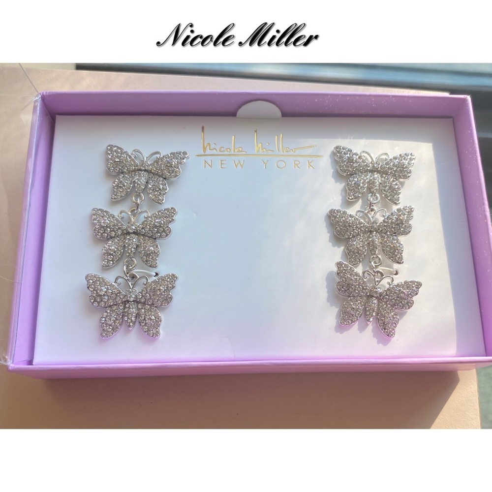 Nicole Miller Crystal Layered Butterfly Earrings